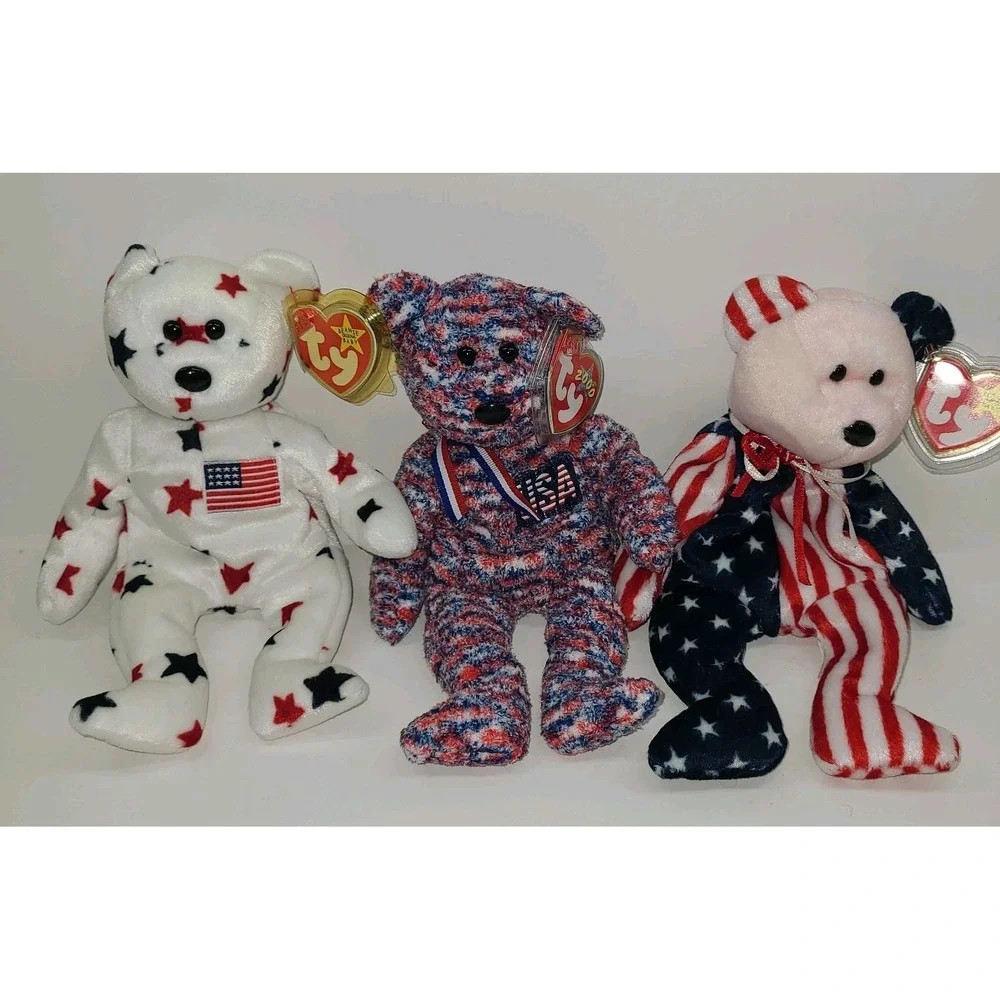 Ty Beanie Babies Lot of 3 Patriotic Bears GLORY'98, SPANGLE'99, USA 2000 w/tags!